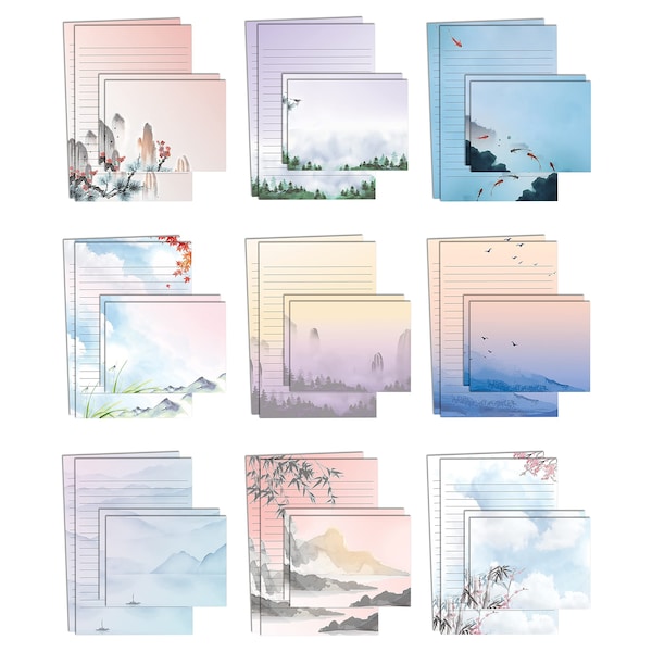 Better Office Products Mini Stationery Japanese Stationery Paper, 50 Sheets/50 Env, 5.5in. x 8.25in. 9 Designs, 100PK 63902 - main